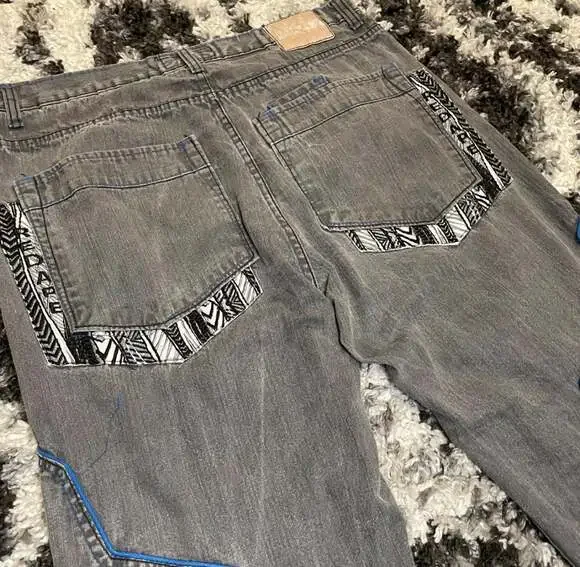Red Ape Authentic Vintage Y2K Gray Embroidered Baggy Jeans Size 36 - Picture 1 of 6